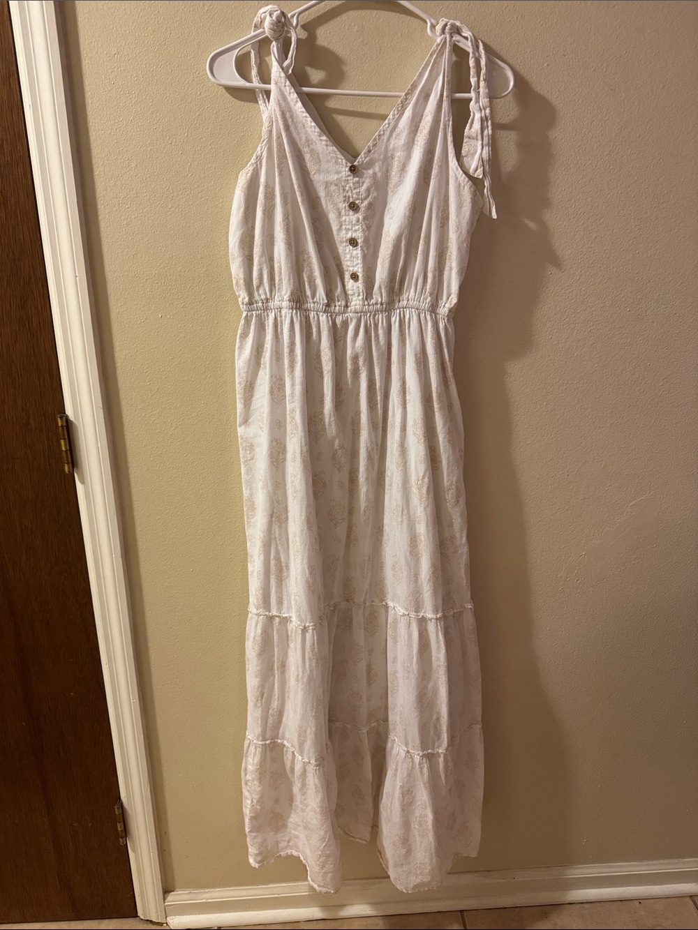 True Craft White Tie-Shoulder Button-Front Maxi Dress